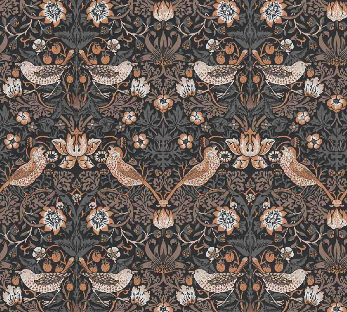 Vliestapete Art of Eden 390563 - Vogeltapete Muster - Orange, Schwarz